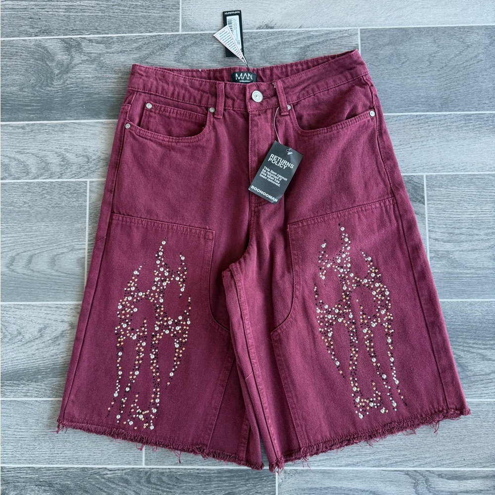 Boohoo Mens Burgundy Cargo Shorts